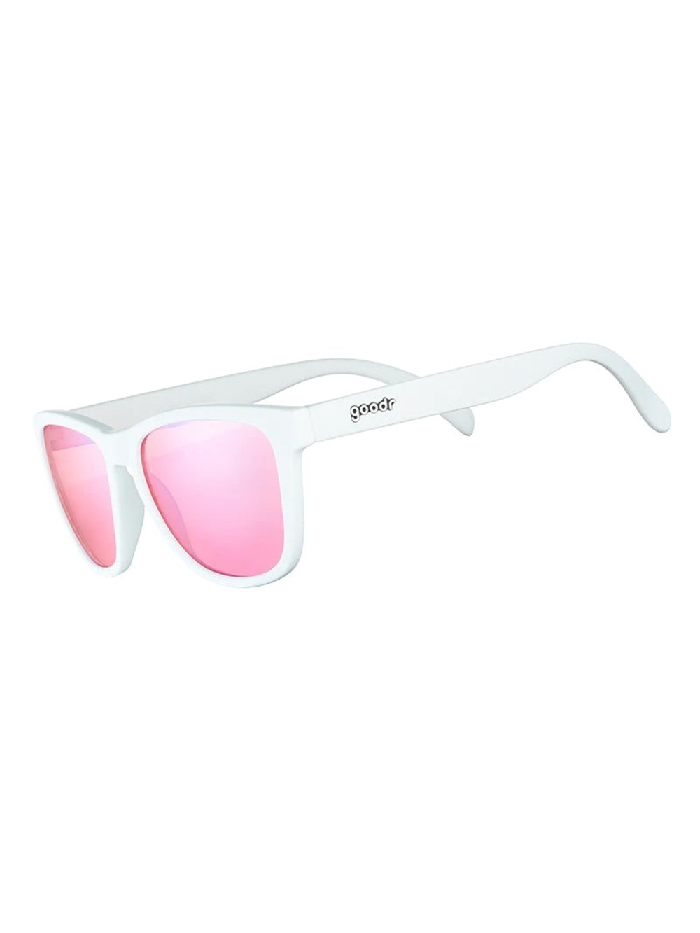 Women's Matte Goodr White Sunglasses with Pink Mirrored Lenses